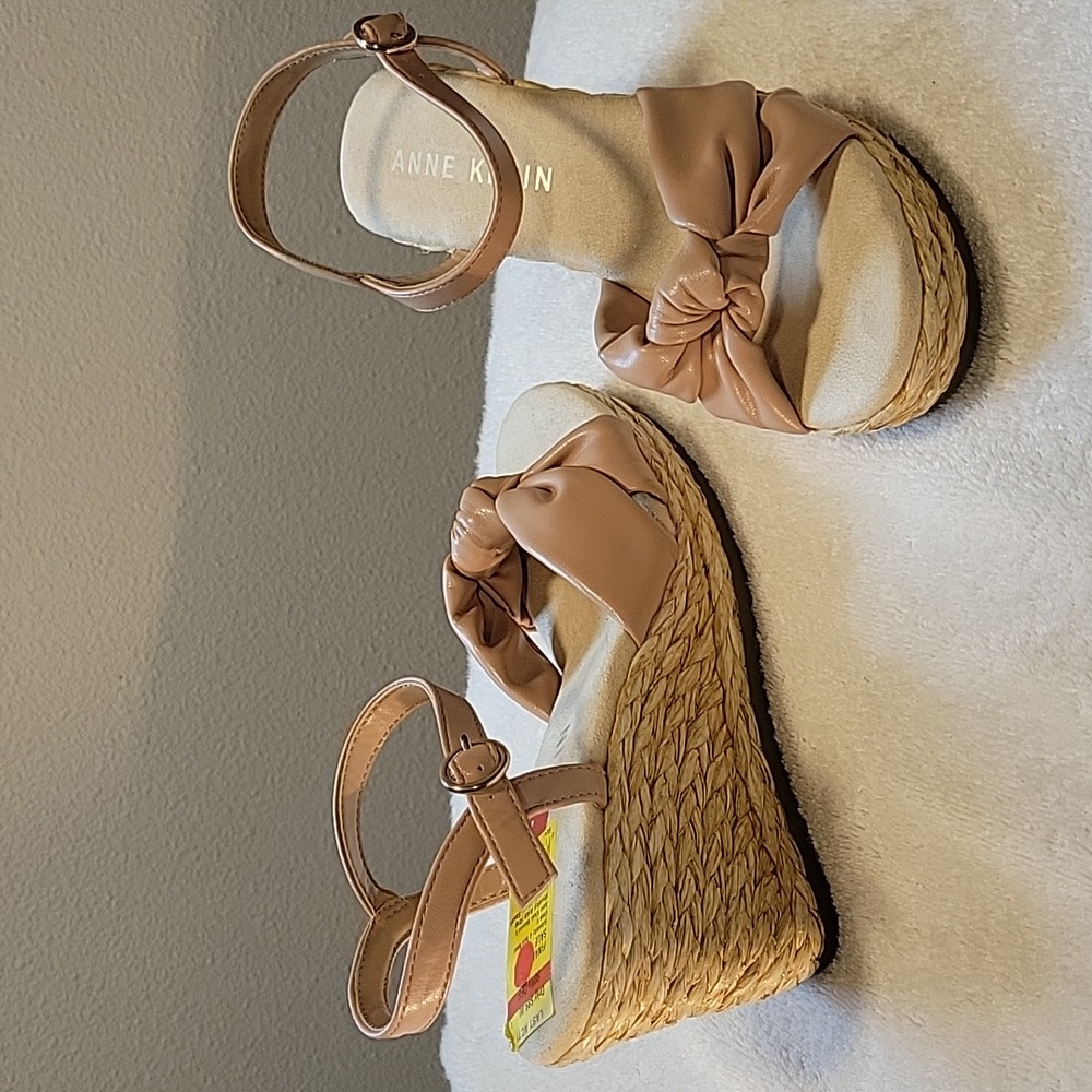 Anne Klein "Wheatley" Women's Nude Espadrille Wedge Sandals, NWT